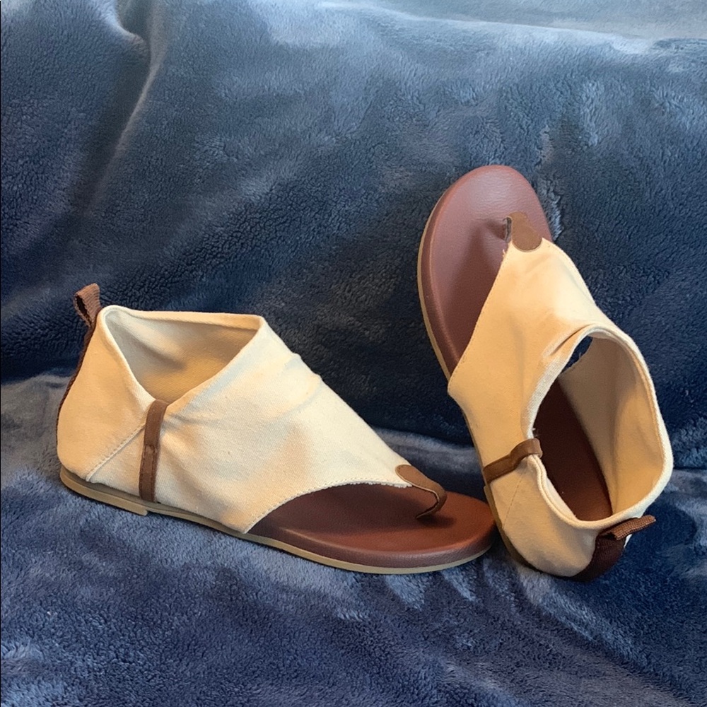 Canvas Beige and Brown Open-Toe NWOT